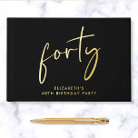 Chic Script 40th Birthday Party Guest Book<br><div class="desc">Elevate her 40th birthday party with this elegant black guestbook featuring genuine gold foil,  "forty" in a chic script and her name in modern lettering. Personalize your title on the spine and change the foil colour to silver or rose gold if desired.</div>