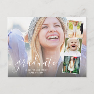 Chic Script 4 Photo Collage Graduation Party Postcard
