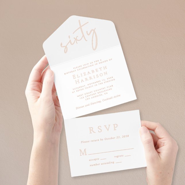 Chic Script 60th Birthday Party All In One Invitation (Creator Uploaded)