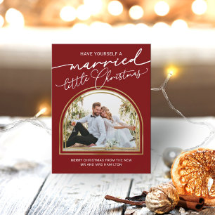 Chic Script Arch Holiday Wedding Announcement