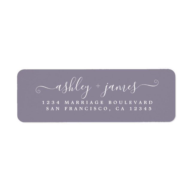 Chic Script Ash Purple Wedding Return Address (Front)
