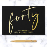 Chic Script Black 40th Birthday Party Guest Book<br><div class="desc">Chic black guestbook for her 40th birthday party that features real gold foil,  "forty" in a large stylish script and her name in simple lettering. Personalize the title on the spine and change the foil colour to silver or rose gold if desired.</div>