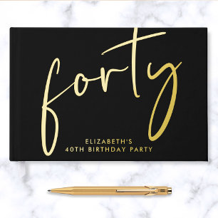 Chic Script Black 40th Birthday Party Guest Book