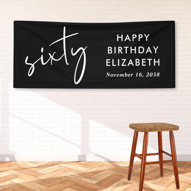 Chic Script Black 60th Birthday Party Banner (Creator Uploaded)