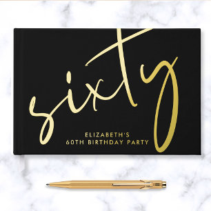 Chic Script Black 60th Birthday Party Guest Book