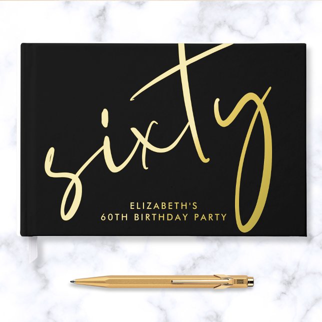 Chic Script Black 60th Birthday Party Guest Book (Creator Uploaded)