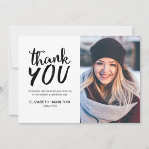 Chic Script Black and White Grad Thank You Photo Card