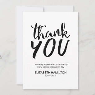 Chic Script Black and White Graduation Thank You Card