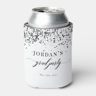 Chic Script Black Confetti Graduation Can Cooler