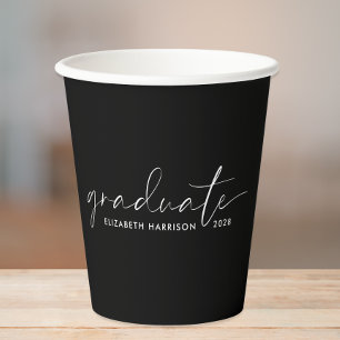 Chic Script Black Graduation Party Paper Cups