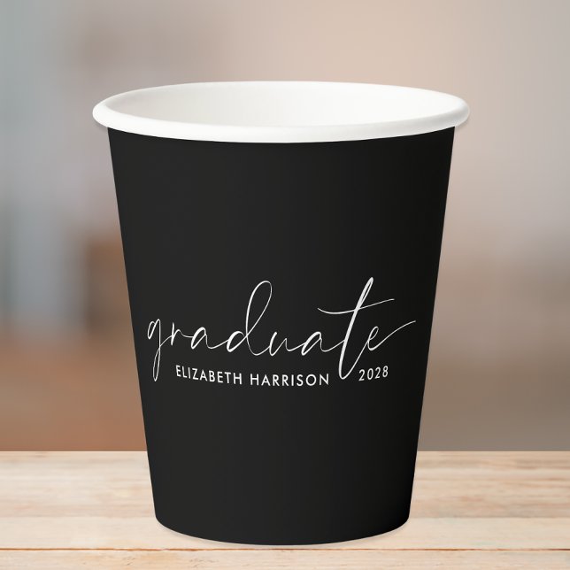 Chic Script Black Graduation Party Paper Cups (Creator Uploaded)
