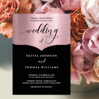 Chic Script Black Metallic Rose Gold Wedding