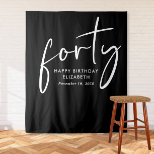 Chic Script Black White 40th Birthday Party Tapestry
