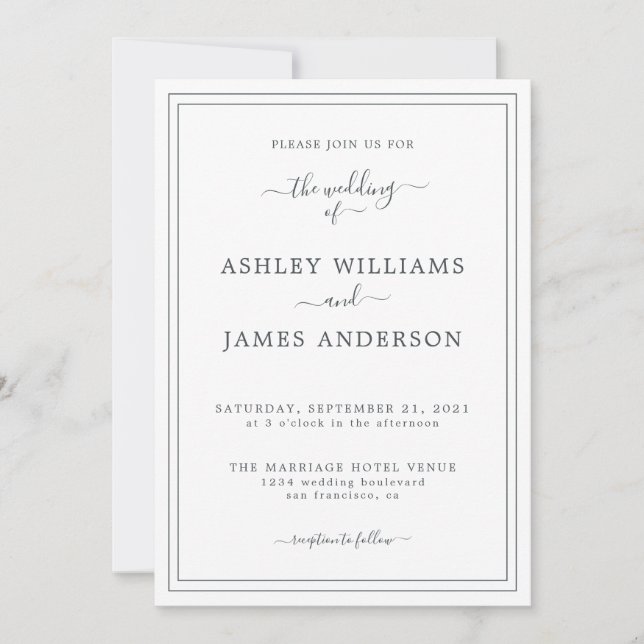 Chic Script Black White Wedding invitation (Front)