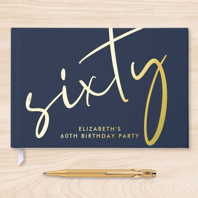 Chic Script Blue 60th Birthday Party Guest Book (Creator Uploaded)