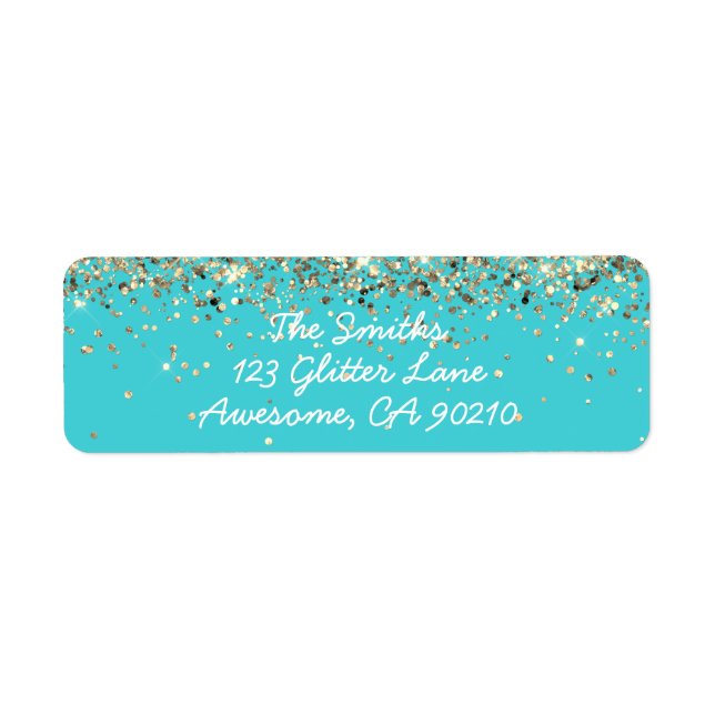 Chic Script Blue Glitter Wedding Return Address (Front)