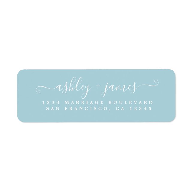 Chic Script Blue Glow Wedding Return Address Label (Front)