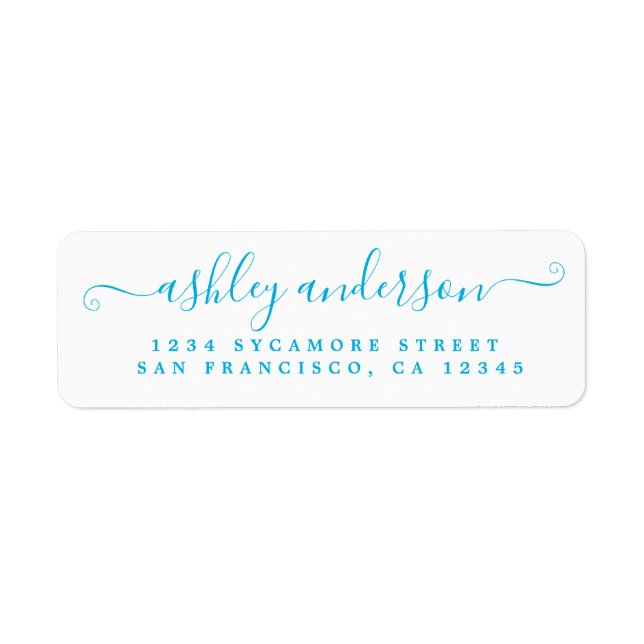 Chic Script Blue Ink Name Return Address Label (Front)