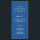 Chic Script Blue Simple Minimal Wedding Program<br><div class="desc">Elegant minimal wedding program with white chic script calligraphy and modern typography on a blue background. Simply add your wedding program details. Exclusively designed for you by Happy Dolphin Studio. If you have any questions or requests, please contact us at happydolphinstudio@outlook.com. We're happy to help you make your wedding the...</div>