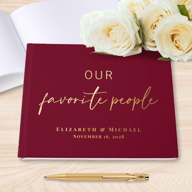 Chic Script Burgundy Photo Wedding Guest Book (Creator Uploaded)