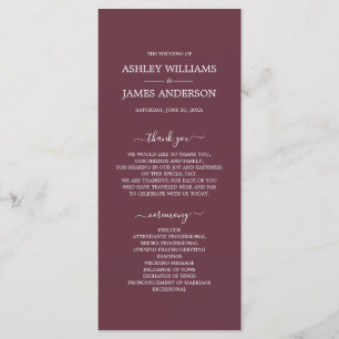 Chic Script Burgundy Simple Minimal Wedding Program