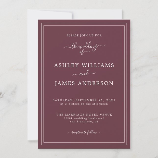 Chic Script Burgundy Wedding invitation (Front)