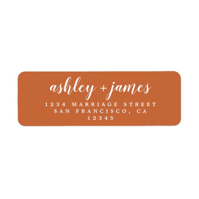 Chic Script Burnt Orange Wedding Return Address (Front)