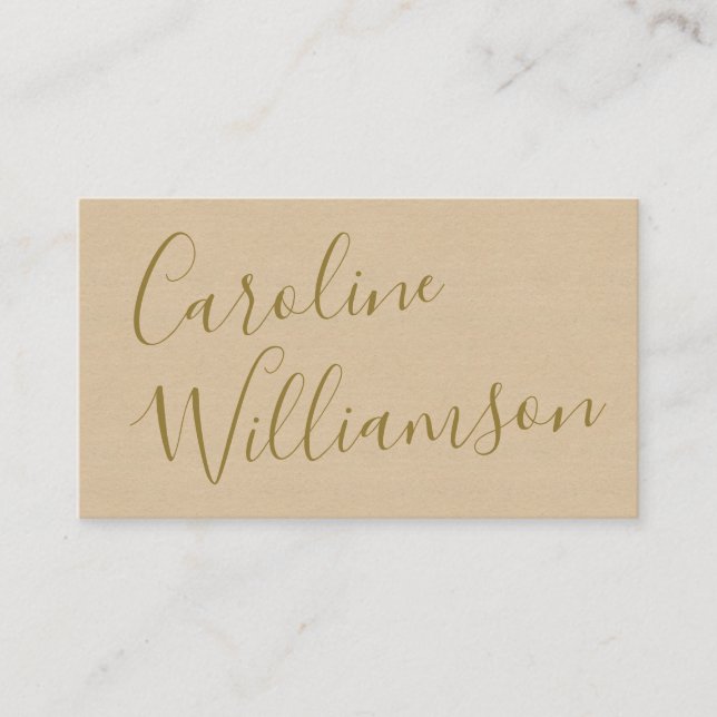 Chic Script Calligraphy Elegant Textured Taupe Tan Business Card (Front)