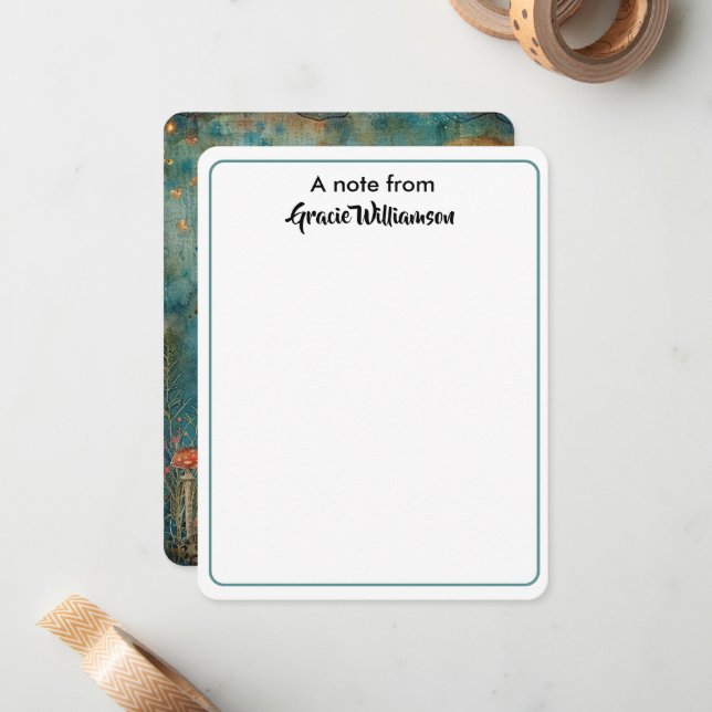 Chic Script Calligraphy Fairy Garden A Note From Card (Front/Back In Situ)