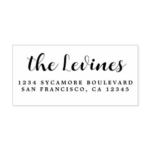 Chic Script Calligraphy Family Name Return Address Rubber Stamp