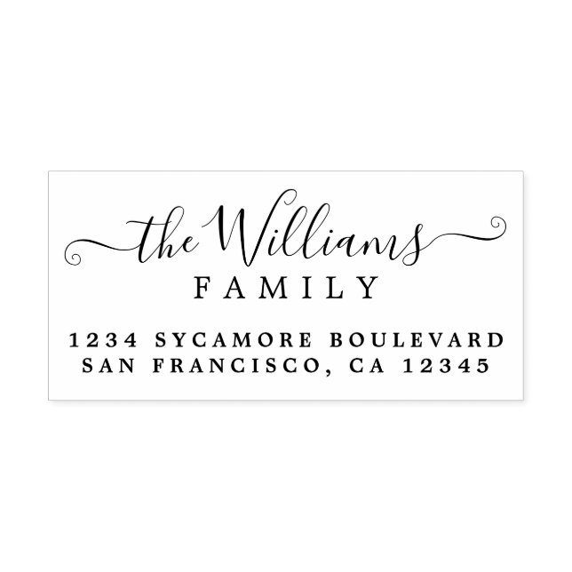 Chic Script Calligraphy Family Name Return Address Rubber Stamp (Imprint)