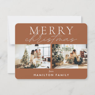 Chic Script Calligraphy Merry Christmas Two Photo Card