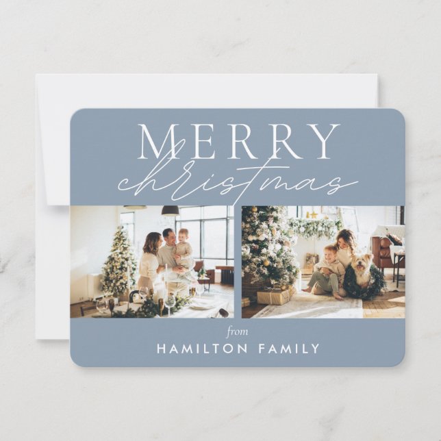 Chic Script Calligraphy Merry Christmas Two Photo Card (Front)