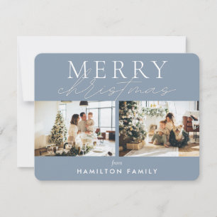 Chic Script Calligraphy Merry Christmas Two Photo Card