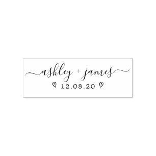 Chic Script Calligraphy Names Wedding Date Self-inking Stamp