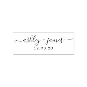 Chic Script Calligraphy Names Wedding Date Self-inking Stamp