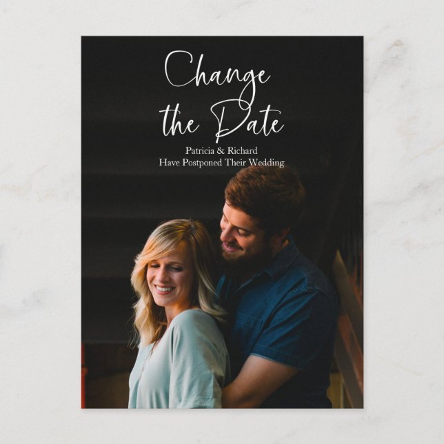 Chic Script Change The Date Wedding Postponed Postcard (Front)