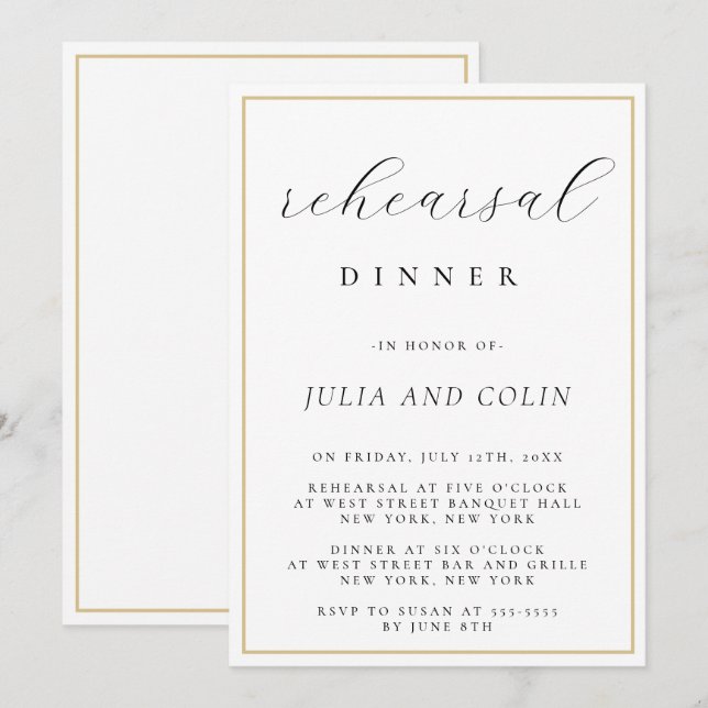 Chic Script Classic Répétition Dîner Invitation (Devant / Derrière)