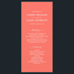 Chic Script Coral Simple Minimal Wedding Program<br><div class="desc">Elegant minimal wedding program with white chic script calligraphy and modern typography on a coral background. Simply add your wedding program details. Exclusively designed for you by Happy Dolphin Studio. If you have any questions or requests, please contact us at happydolphinstudio@outlook.com. We're happy to help you make your wedding the...</div>