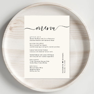 Chic Script Cream Wedding Reception Menu