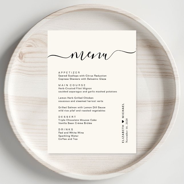 Chic Script Cream Wedding Reception Menu (Creator Uploaded)