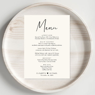 Chic Script Cream Wedding Reception Menu