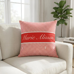 Chic Script Custom Name Red Polka Dots Pattern Throw Pillow