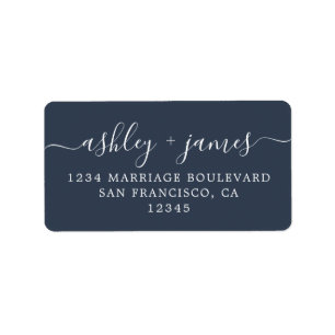 Chic Script Dark Blue Wedding Return Address Label