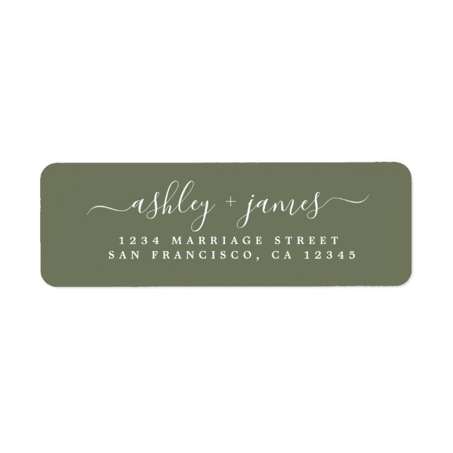 Chic Script Dark Green Mariage Adresse de retour (Devant)