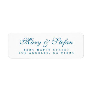 Chic Script Dodger Blue Wedding Return Address