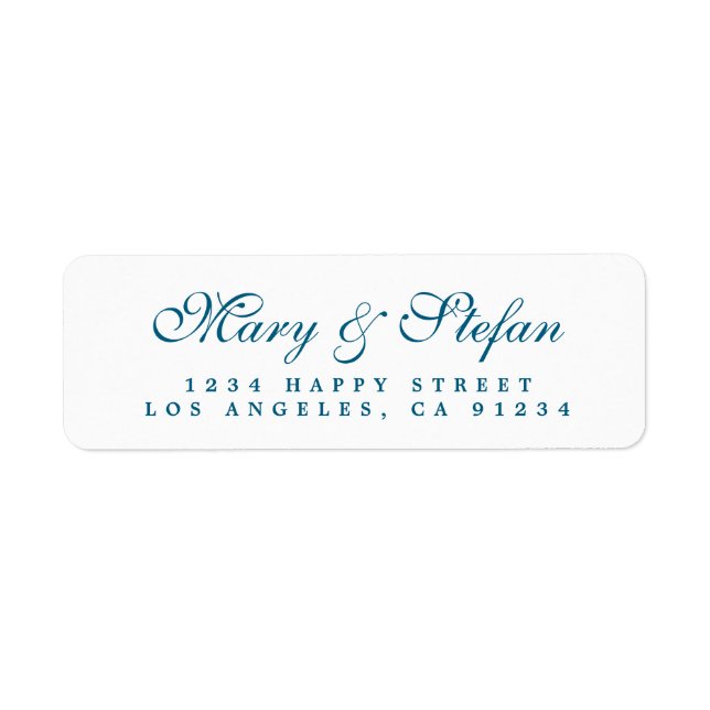 Chic Script Dodger Blue Wedding Return Address (Front)