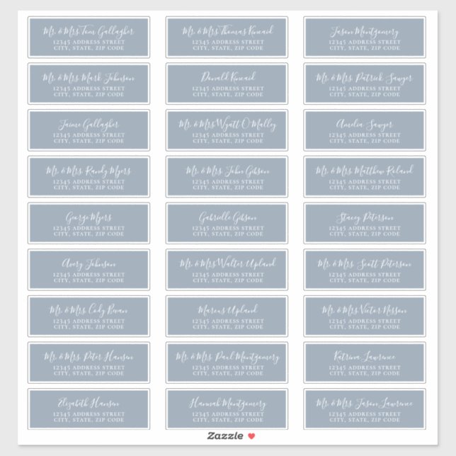 Chic Script Dusty Blue Guest Étiquettes de adresse (Feuille)