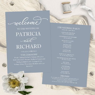 Chic Script Dusty Blue Wedding Ceremony Program