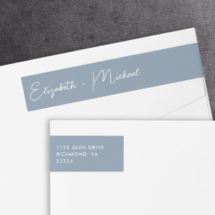 Chic Script Dusty Blue Wedding Return Address Wrap Around Label